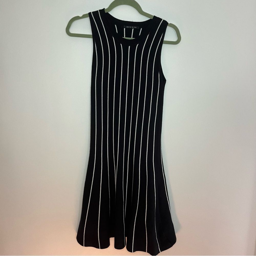 Decker Black and White Striped Cotton Sleeveless  a-line, knee length Midi Dress